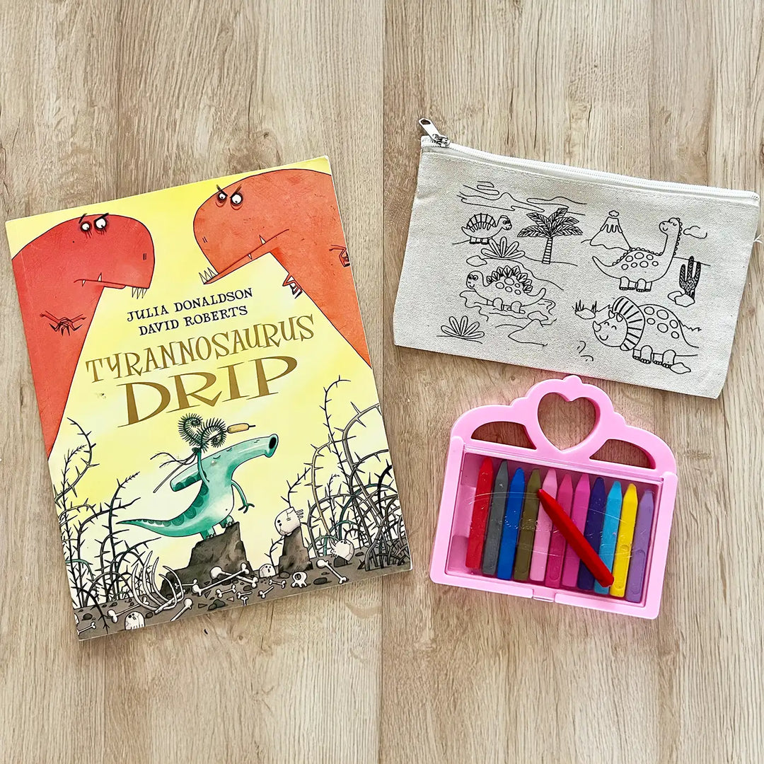 DIY Colour It Yourself Little Dinosaur Kingom Cotton Pouch For Kids