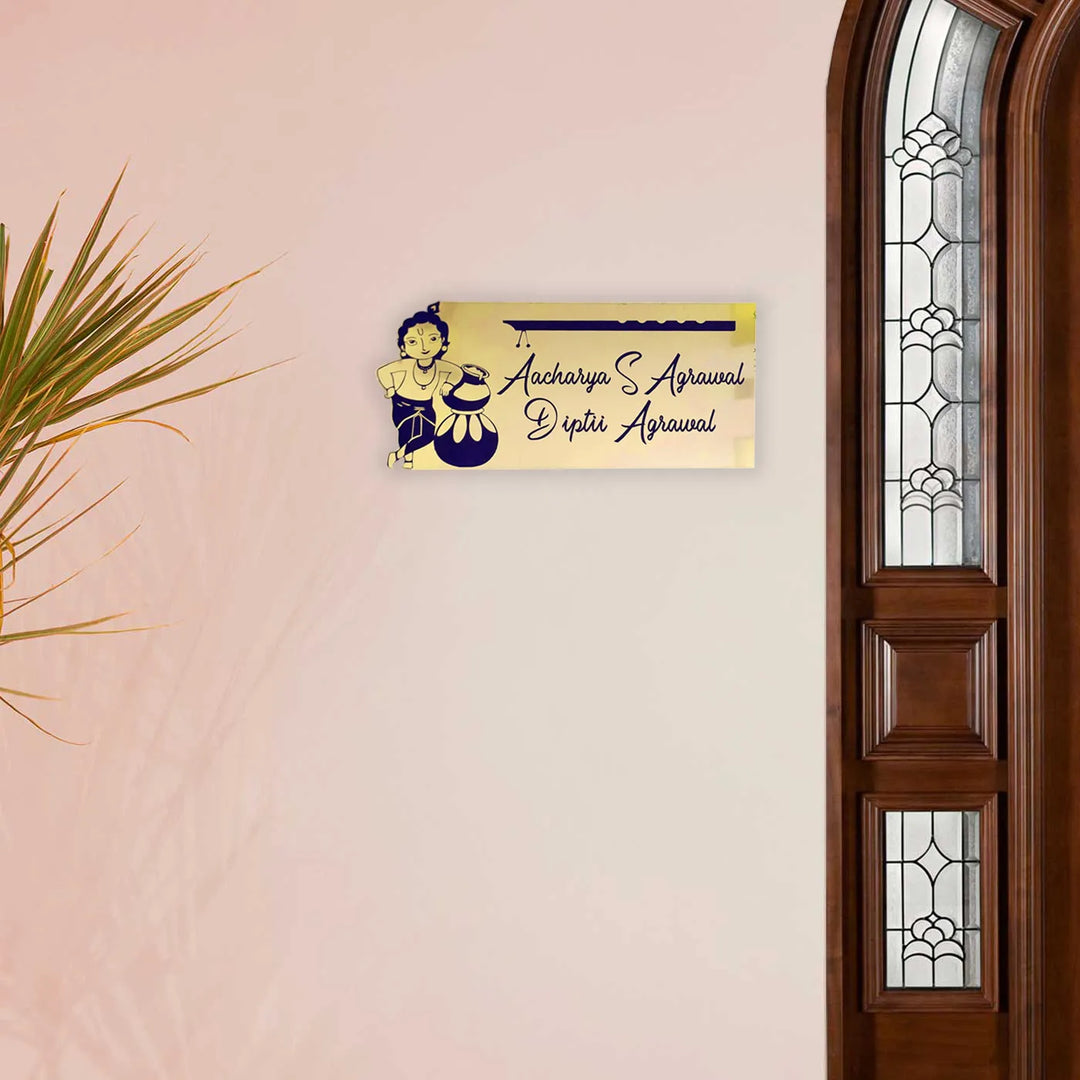 Personalized Krishna Theme Stainless Steel Name Plate