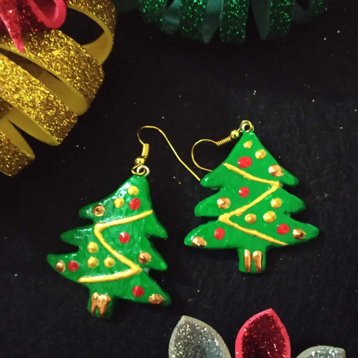Handmade Christmas Tree Clay Earrings | Secret Santa Gift Ideas