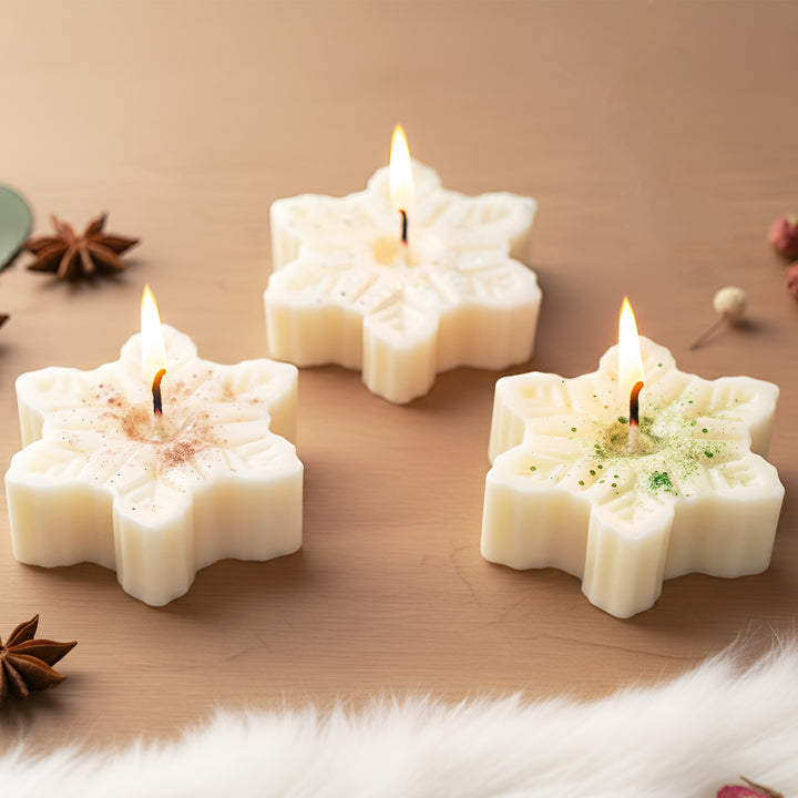 3 Pc | Handmade Snowflake Soy Wax Scented Candle For Christmas Decoration