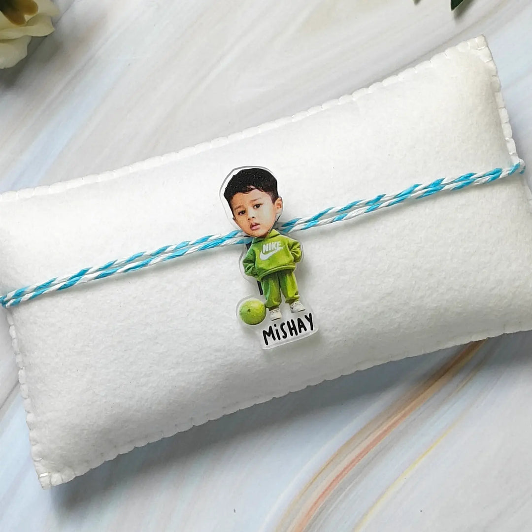 Photo Personalized Reusable Caricature Sport Outfit Theme Acrylic Kids Rakhi