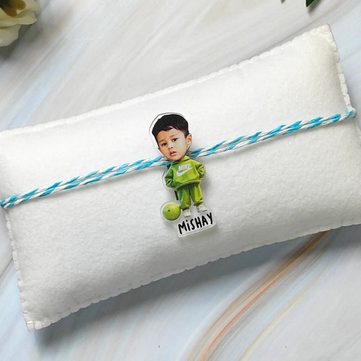 Photo Personalized Reusable Caricature Sport Outfit Theme Acrylic Kids Rakhi