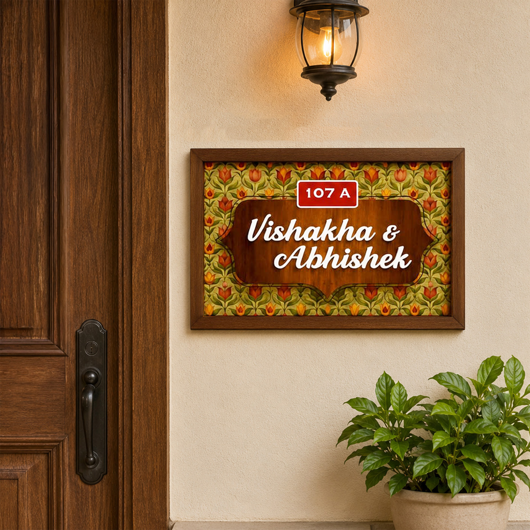 Personalized Tulip Greens Printed Wooden & Acrylic Name Plate with 3D Letters