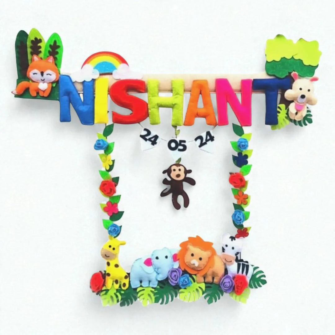 Personalized Animal Kingdom Theme Felt Kids Name Plate