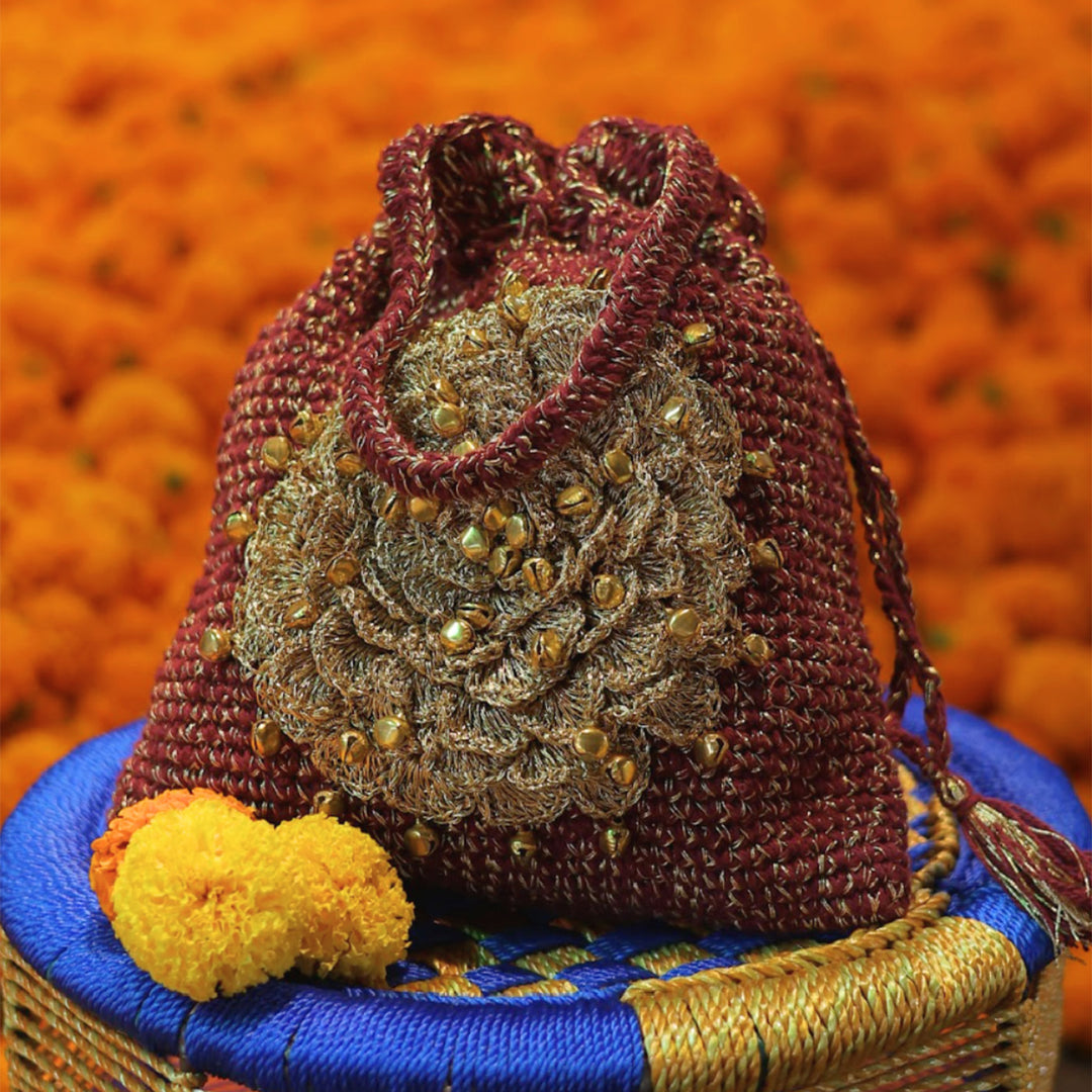 Handmade Crochet Royal Radiance Ghungroo Potli