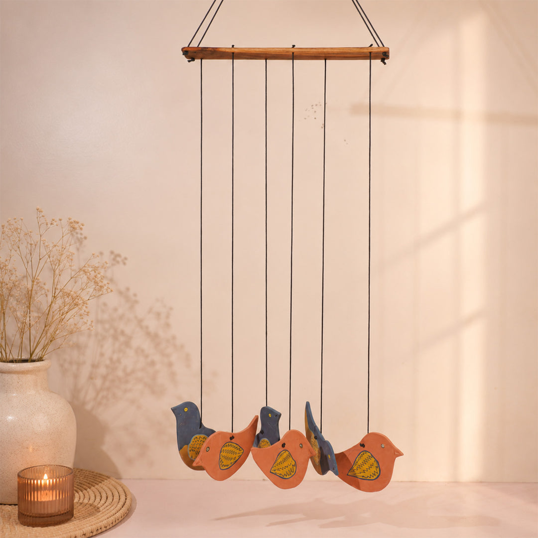 Handmade Nerikomi Ceramic Blue & Orange Bird Windchime