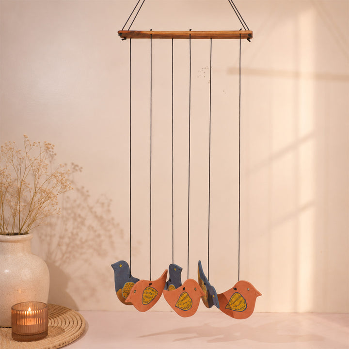 Handmade Nerikomi Ceramic Blue & Orange Bird Windchime