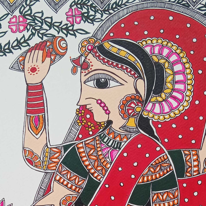 24 x 16 Inch | Maa Durga | Original Hand Painted Madhubani Painting | Acrylic Paints On Paper