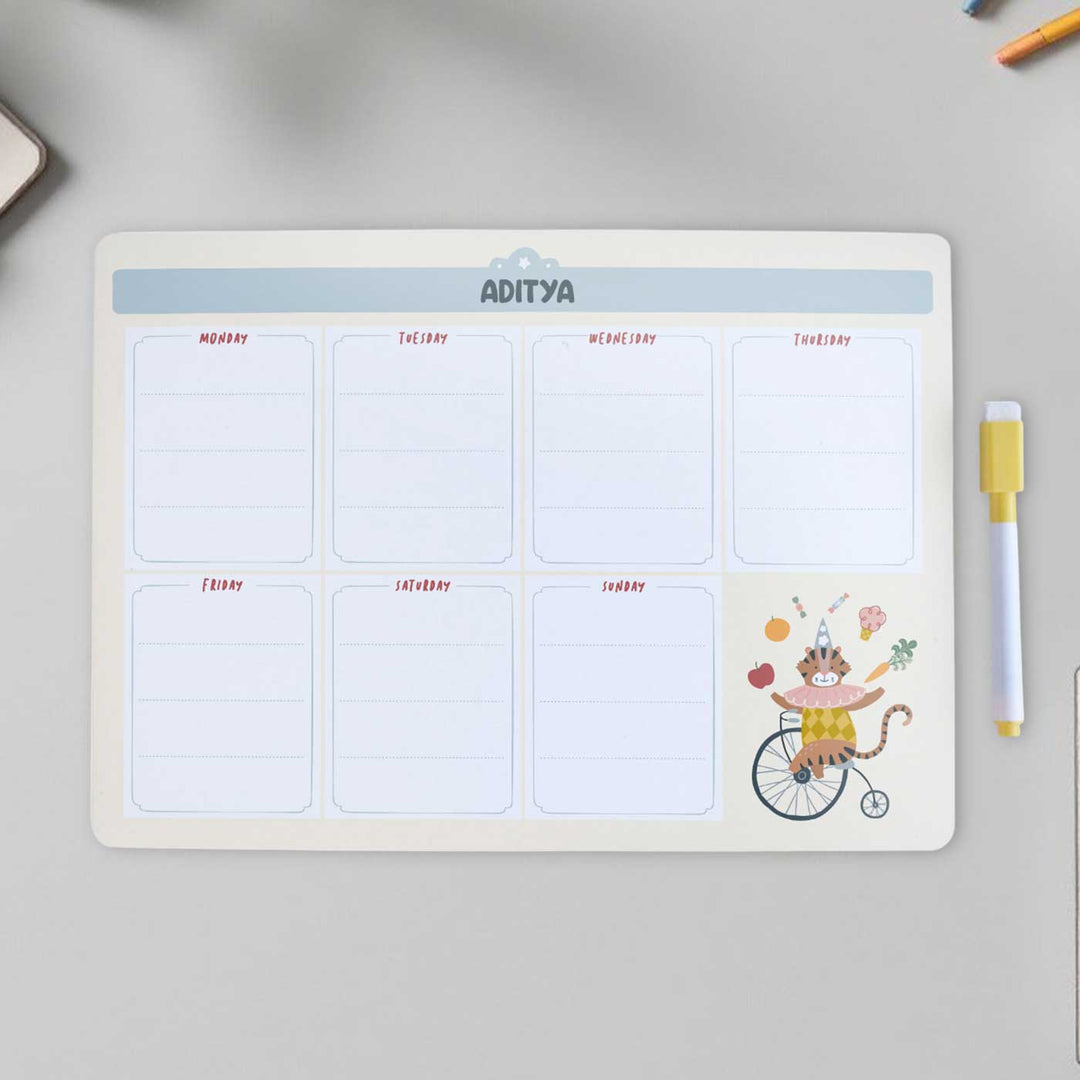 Personalized Animal Circus Theme Wooden Meal Planner