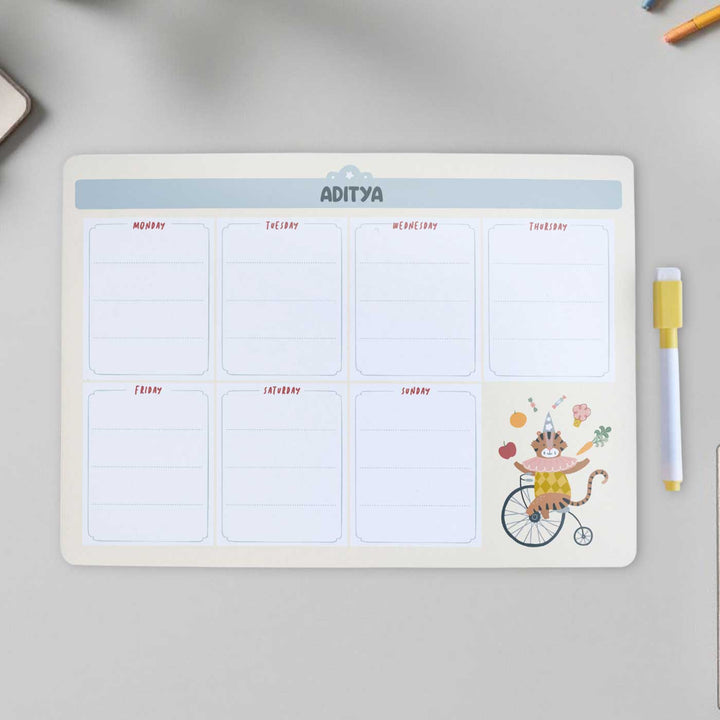 Personalized Animal Circus Theme Wooden Meal Planner