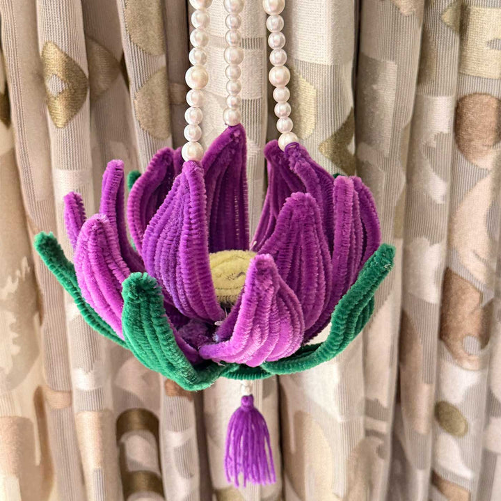 Handmade Lotus Pipe Cleaner Tealight Hanging with Pearl Strings & Tassel