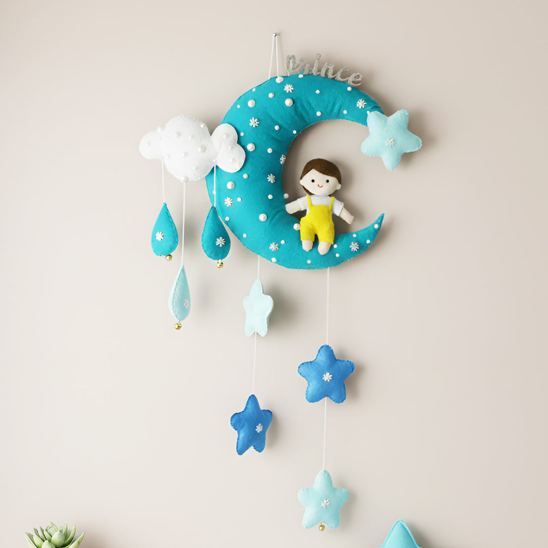 Personalized Handmade Moon Theme Felt Kids Name Plate With Date of Birth