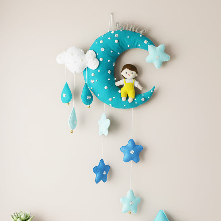 Personalized Handmade Moon Theme Felt Kids Name Plate With Date of Birth