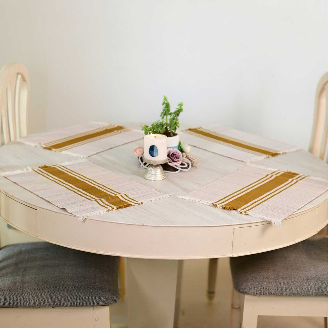 Hand Woven Vertical Striped Madhurkati Table Mat | 15 x 11 inch