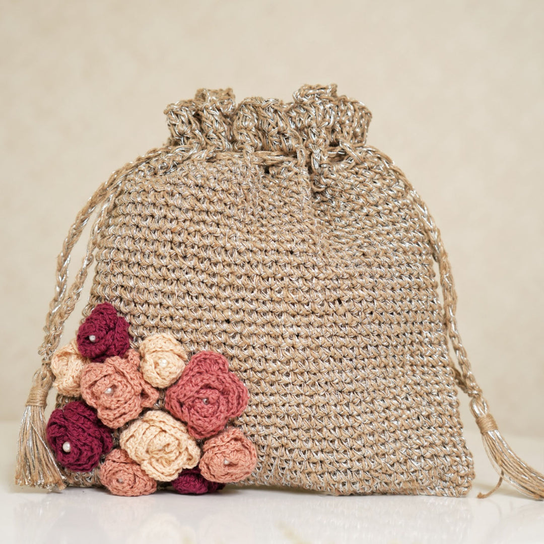 Handmade Crochet Rosette Charm Potli