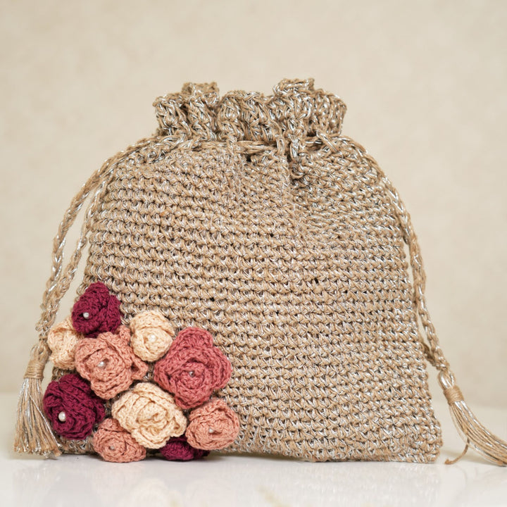 Handmade Crochet Rosette Charm Potli