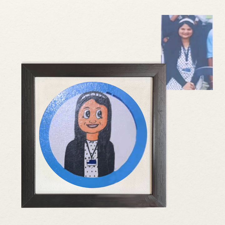 Handpainted Personalized Caricature With Wooden Frame