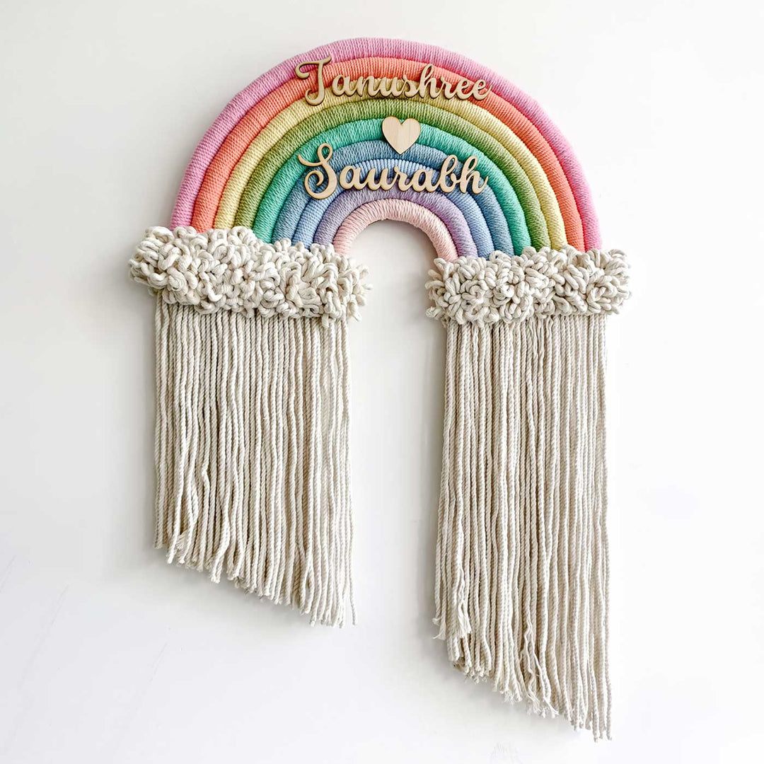 Personalized Handmade Macrame Big Rainbow Design Cotton Name Plate