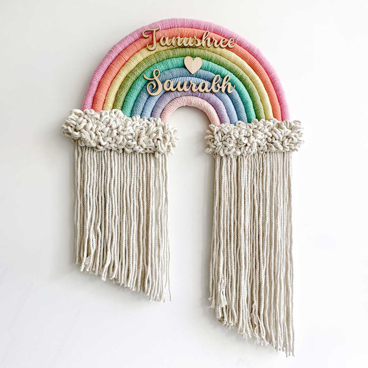 Personalized Handmade Macrame Big Rainbow Design Cotton Name Plate
