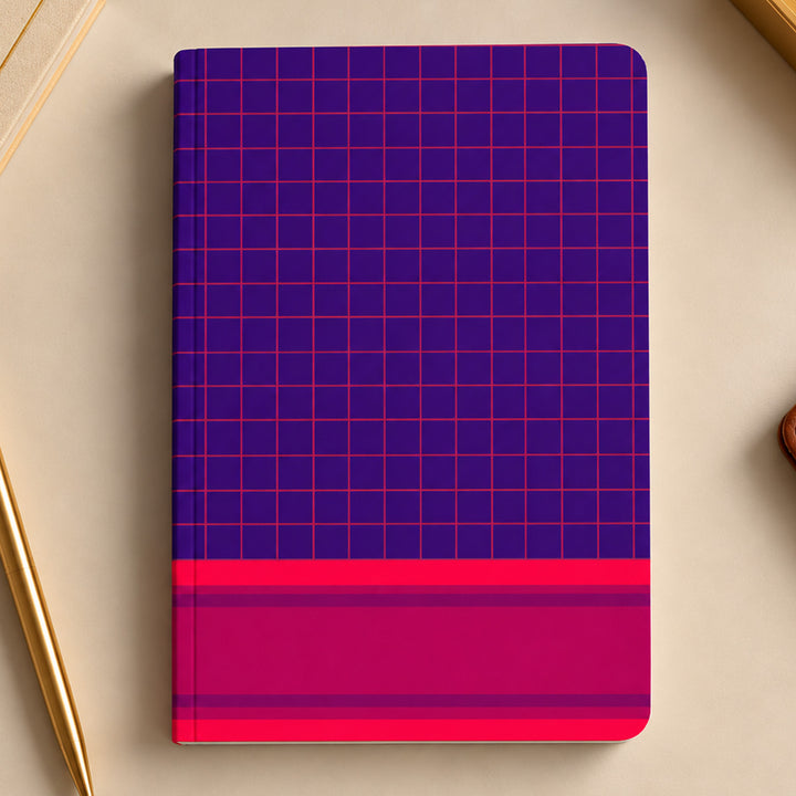 Purple-Pink Checkered A5 Journal With Kanchipuram Weaves Heritage Cover For Festive Gifting