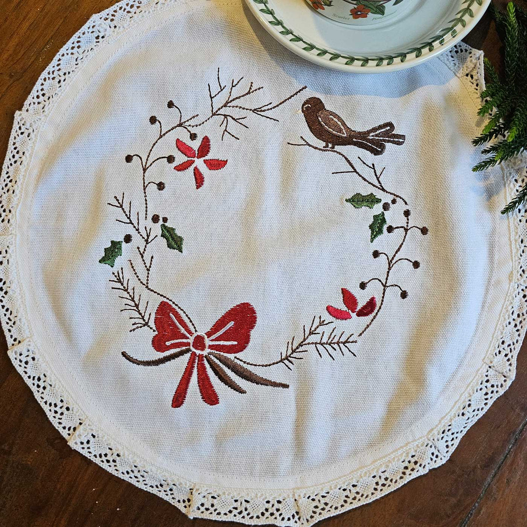 Handmade Cotton Embroidered Bird Design Table Mat