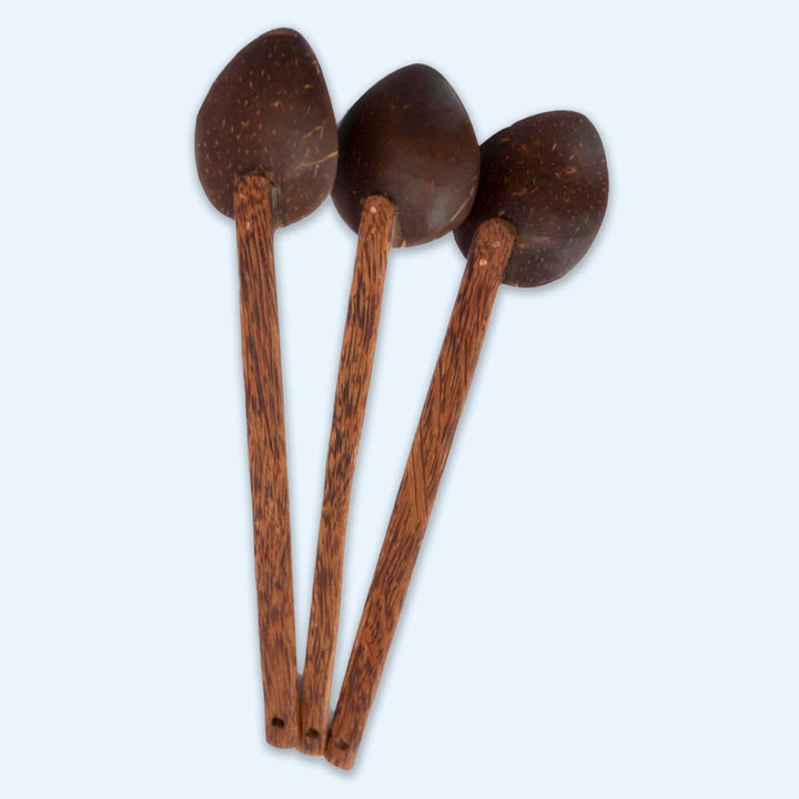 Eco-Friendly Handmade Large Coconut Shell Cooking Spoon | Set of 3