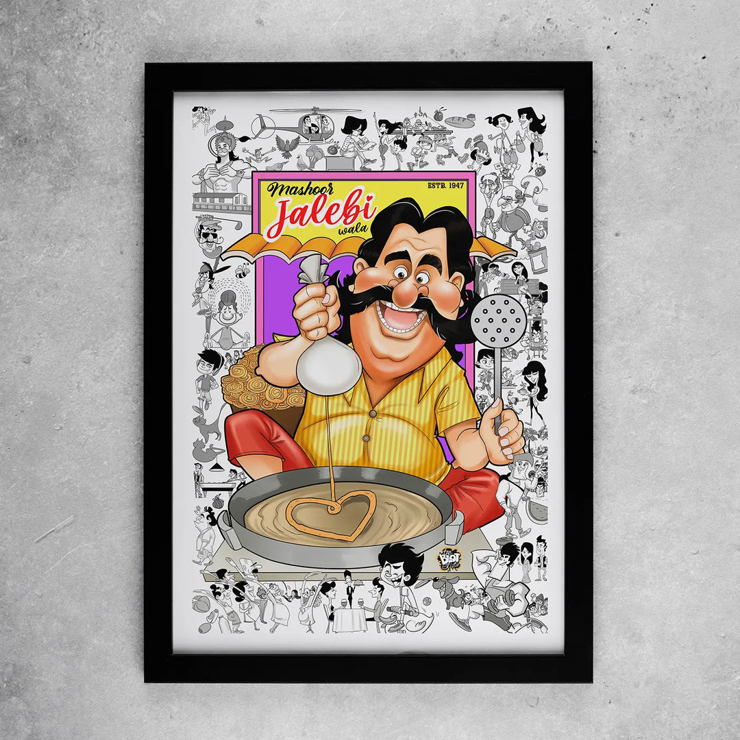 Jalebi Wala Quirky Comic Style Printed Wall Art | 11x19 Inch | Unframed