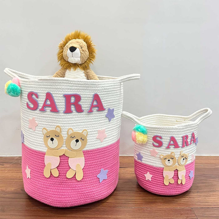 Personalized Handmade Bear Hugs Jute Basket For Kids