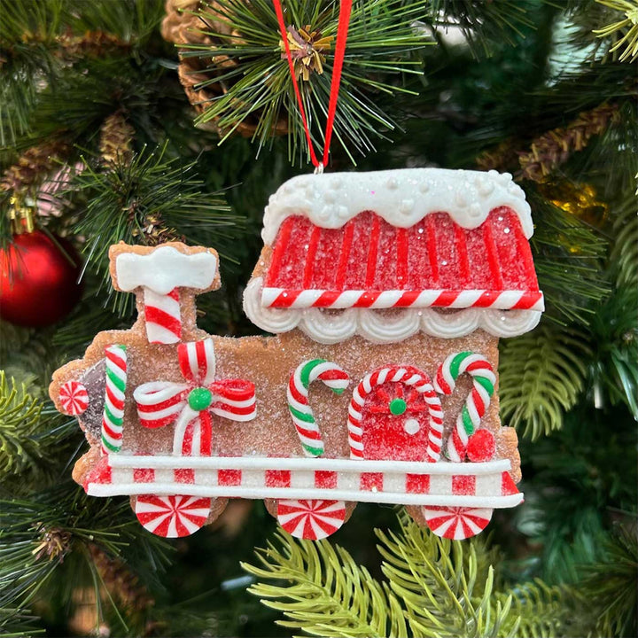 Handmade Gingerbread Engine Candyland Clay Ornaments For Christmas Tree Decoration | Set Of 2