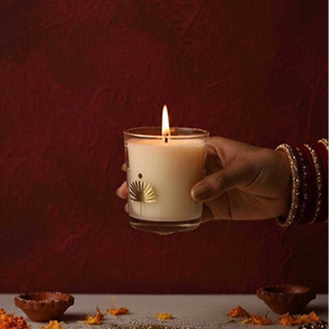 Set Of 2 | Handmade Meera Gold Foil Glass Jar Soy Wax Candle With Smoked Oudh Fragrance