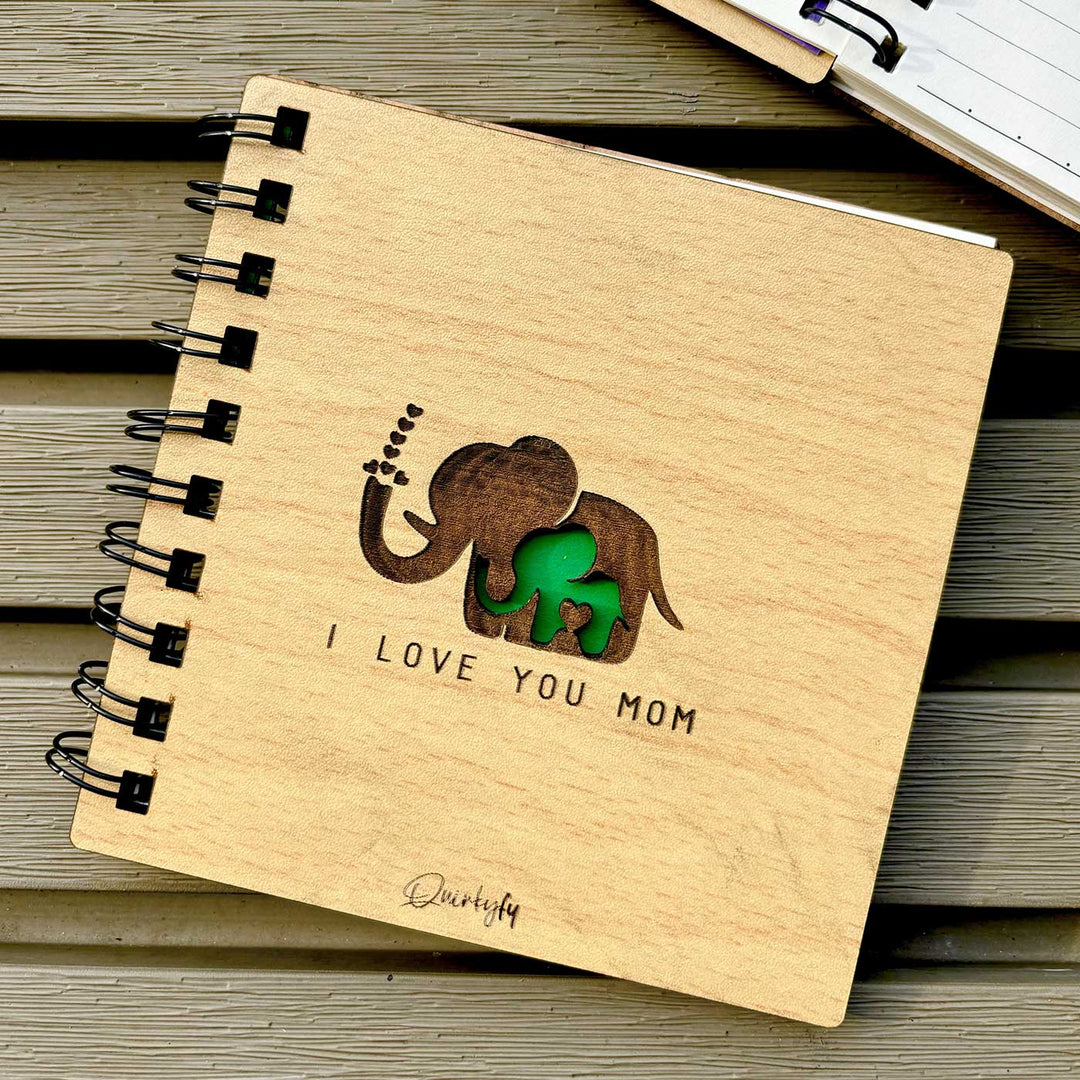 Handmade Elephant Theme MDF Wood Notebook For Mothers | 60 Pages