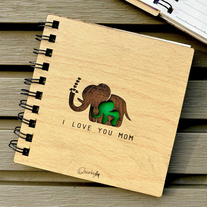 Handmade Elephant Theme MDF Wood Notebook For Mothers | 60 Pages