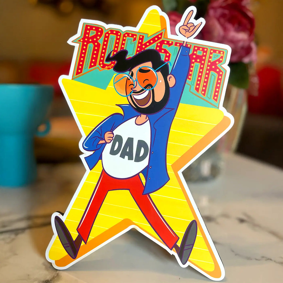 Printed "Rockstar Dad" MDF Table Decor With Foldable Stand