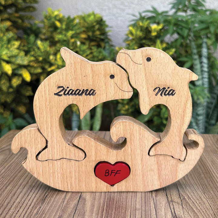 Personalized Dolphin Family Of 2 Wooden Figurine