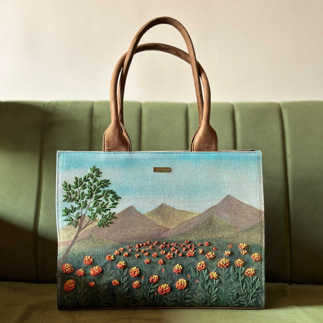 Personalized Hand-Painted & Embroidered Marigold Tote Bag