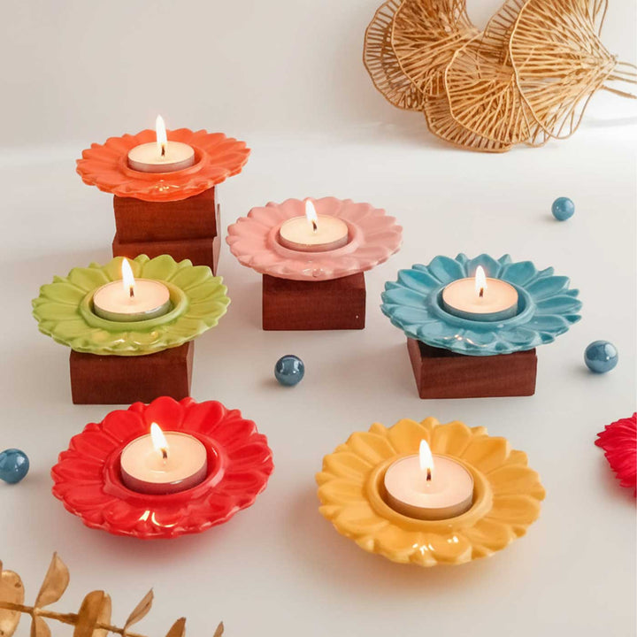 5 Pc | Handmade Serenity Bloom Ceramic Tealight Holder