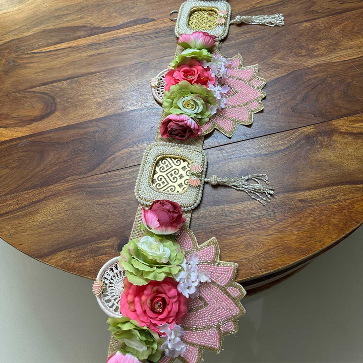 Handmade Beaded Pearl Lotus Design Jute Toran