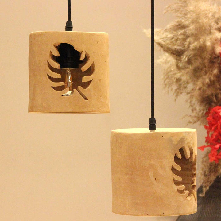 Handmade Leaf Cutting Terracotta Hanging Lamp | Set Of 2