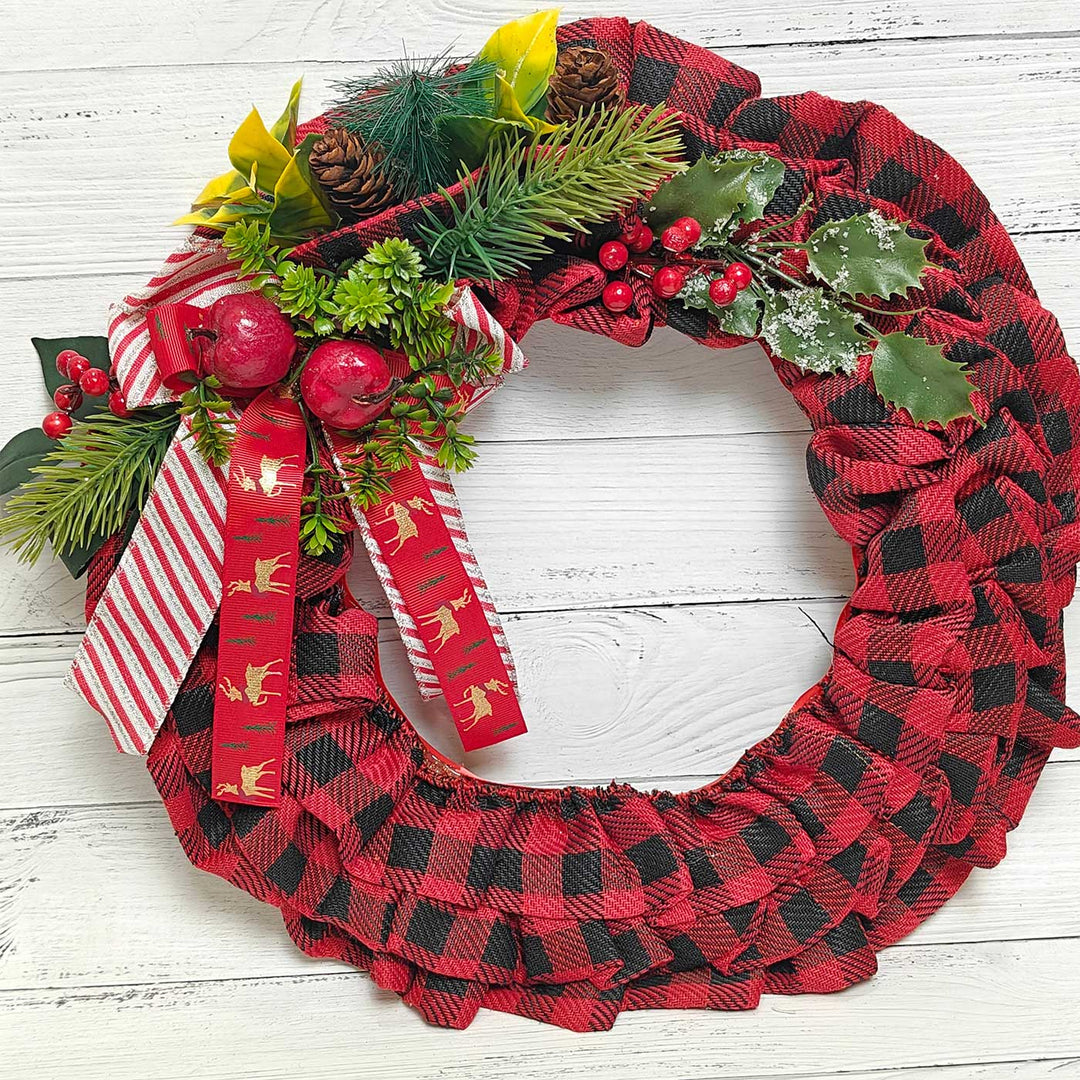 Handmade Plaid Charm Holiday Cotton Wreath