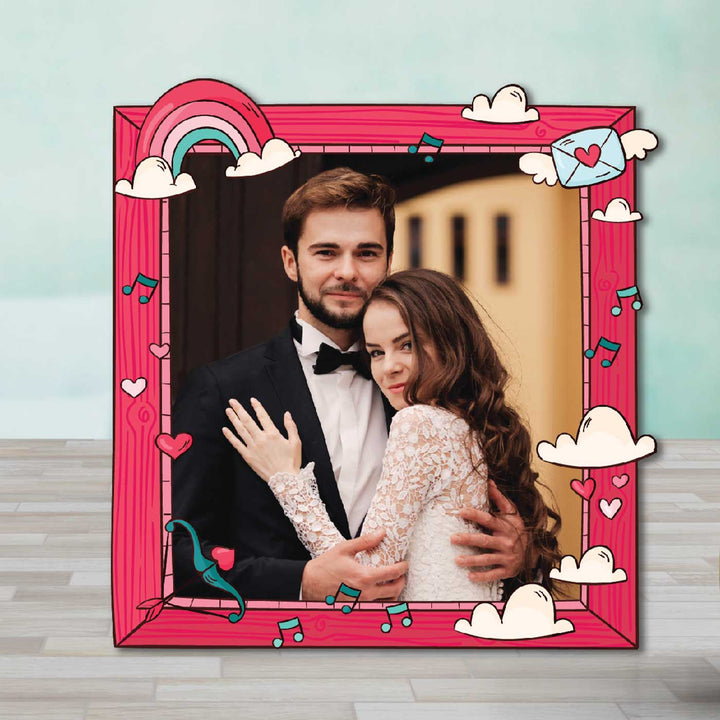 Photo Personalized Rainbow & Clouds Theme Wooden Fridge Magnet