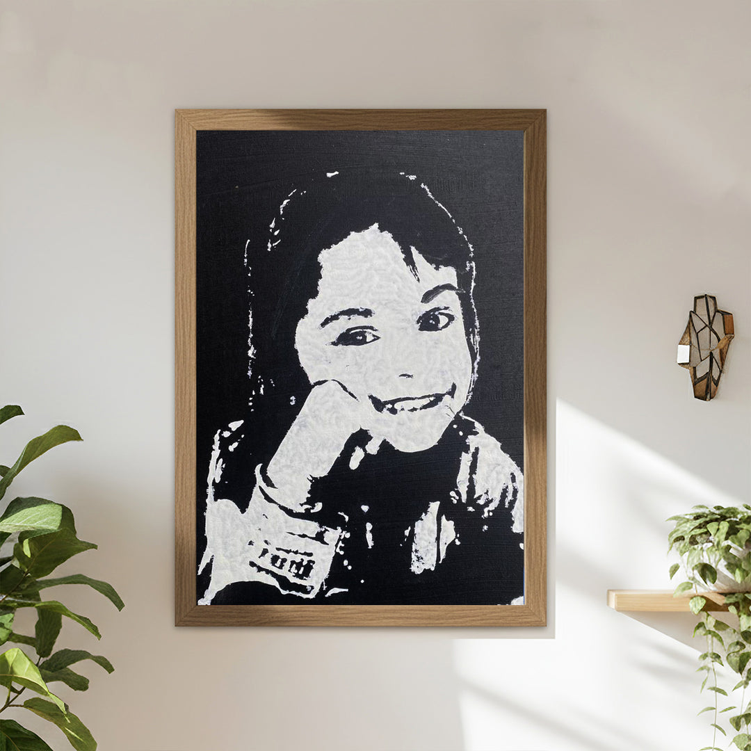 Photo Personalized Glow in the Dark Hand Illustrated Portrait With Premium Wooden Frame