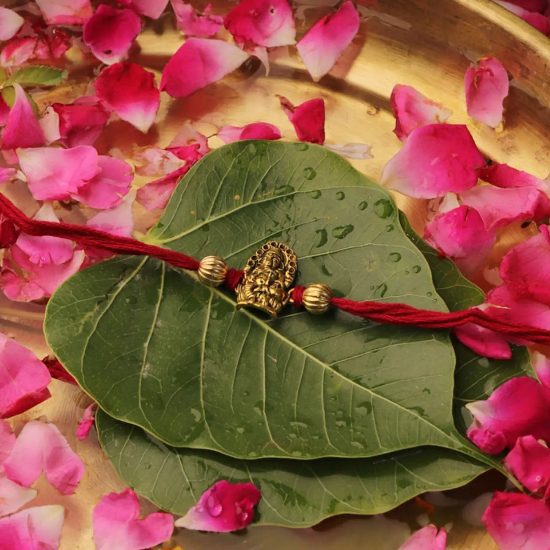 Handmade Ganesha Theme Rakhi With Roli Chawal