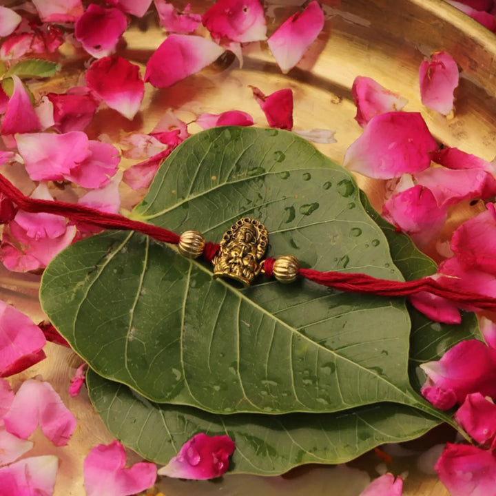 Handmade Ganesha Theme Rakhi With Roli Chawal
