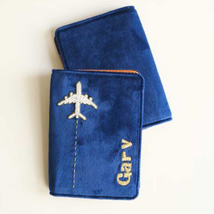 Personalized Handmade Embroidered Flight Design Pouch For Couples | Set Of 2