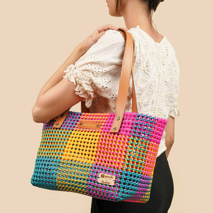 Multicolor Checks Mukhya Knot Handmade Koodai Tote Bag