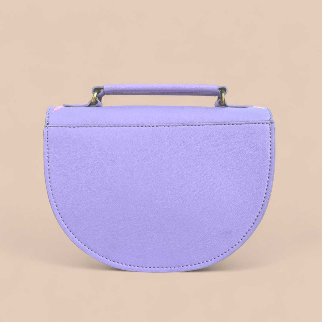 Handmade Embroidered Flower Design Purple Rexine Sling Bag