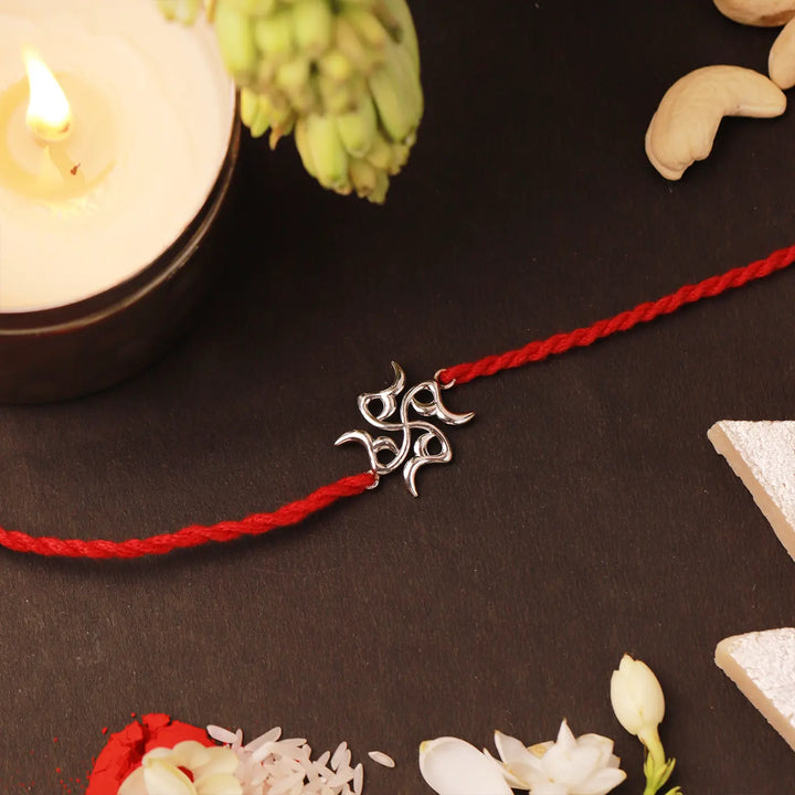 Handmade Pure Silver Sathiya Rakhi With Roli Chawal