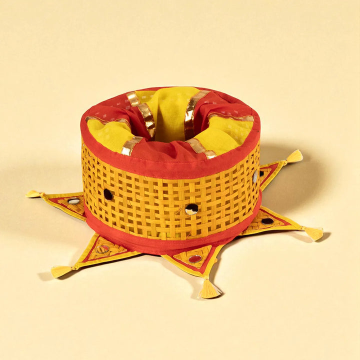 Red & Yellow Lantern Shaped Handmade Woven Bamboo Hanging Lampshade
