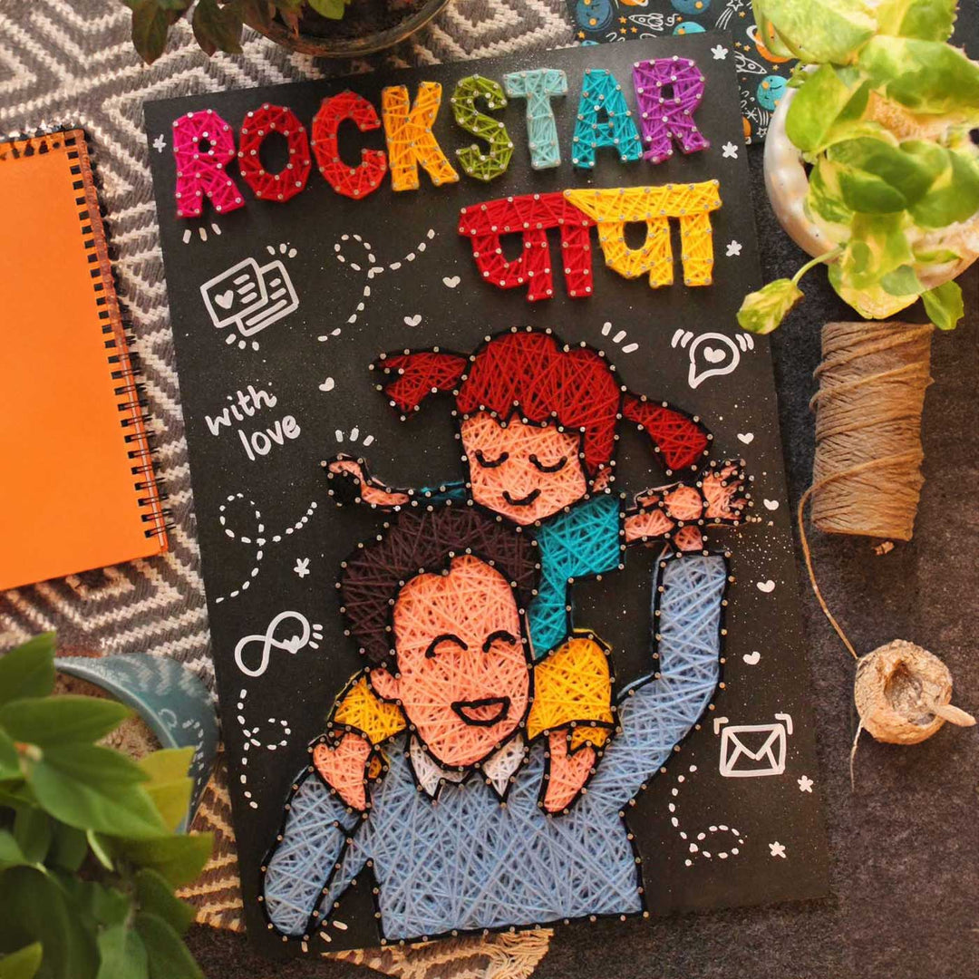Handmade String Art "Rockstar Papa" MDF Decorative Plaque For Fathers