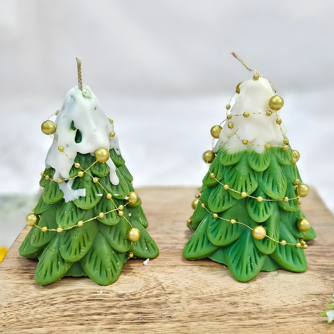 2 pc | Handmade Snow Christmas Tree Soy Wax Candles